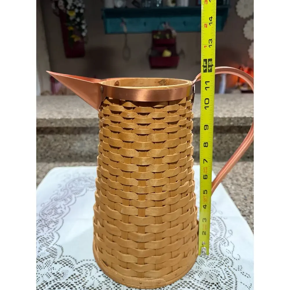 RARE Longaberger 2006 Copper Pitcher Basket Centerpiece Handmade Floral & Doily